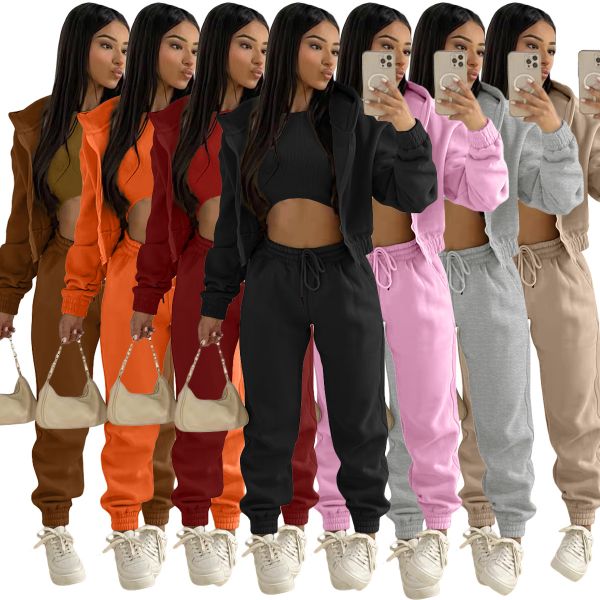 Wholesale Pieces Hoodies Casual Gym Trousers Plus Size Womens Fall Fashion Oversized Tracksuit Sweatsuit 3 Piece Set