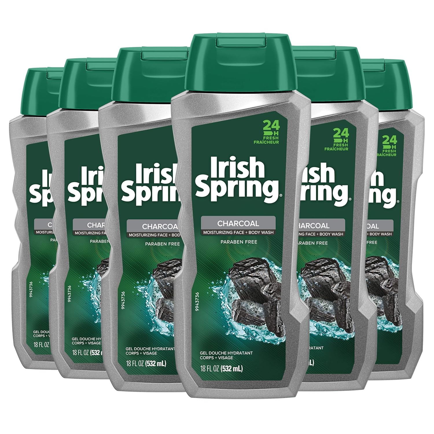 ADM METODVA AB LLC Best Quality Irish Spring Charcoal Men's Body Wash, Pure Fresh - 18 fluid ounce (6 Pack)