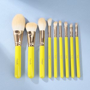 GRACEDO 9pcs yellow color wood handle gold aluminum tube super soft hair luxury private label makeup brush set high quality