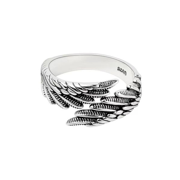Women's Simple Fashion Thai Silver Jewelry Temperament Advanced Sense Ring European and American Retro Old Feather Ring