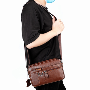 Andong Genuine Cow Leather Messenger Bag for Men Vintage Style Business Crossbody Bag with Adjustable Canvas Shoulder Strap