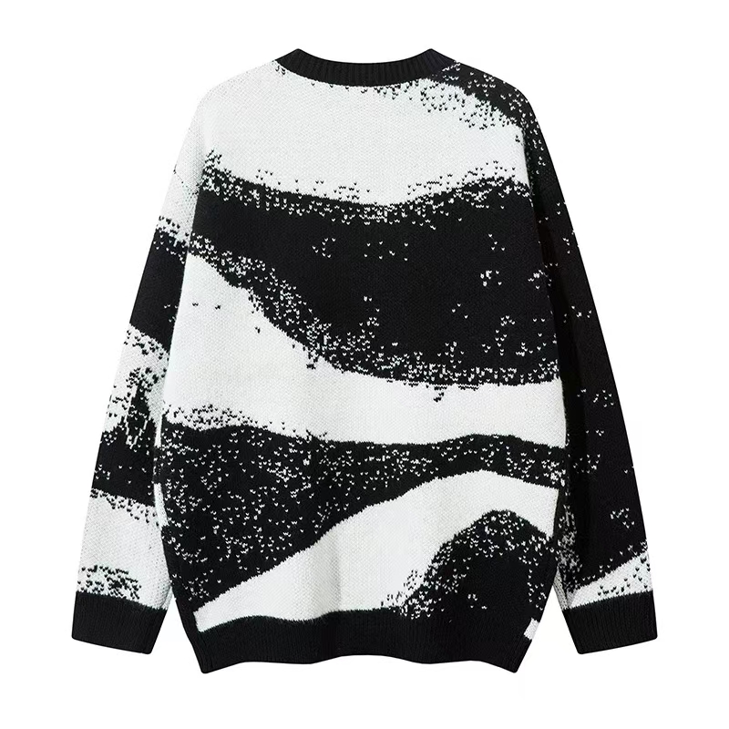 Color contrast patchwork striped jacquard crew-neck sweater Lazy long sleeve winter casual knit top sweater unisex