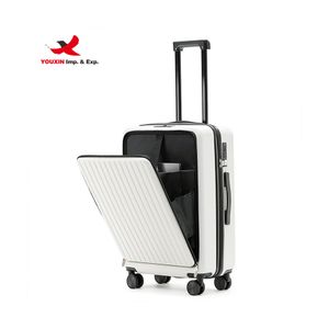Factory Price Travel Mobile Phone Bracket Carry On Luggages Box Hardside Travel Hook Suitcase With Cup Holder USB Charging Jack