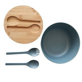 12 Inch Eco-friendly Fruit Color Kitchen Set Mixing Salad Bowl With Bamboo Lid and spoon fork
