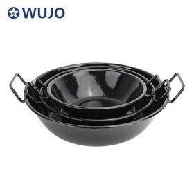 Manufacturer Free Sample Small / Oversized Cookware Deep Enamel Coated Paella Pan for Seafood Cooking