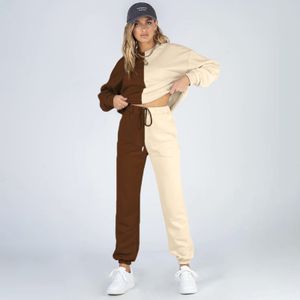Autumn new patch work solid crew neck plus size two pieces women sweatsuit set