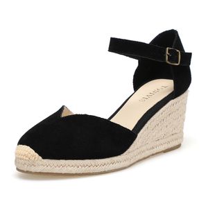 Women's New Fashion High-Heeled Espadrilles Sandals with Leather Buckle Thick Heel Suede Upper Summer Outdoor Wedge Sandals