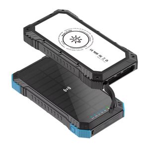 Portable Solar Powerbank 20000mAh Thin Waterproof Charger with Flash Light Wireless Charging High Capacity For iphone mobile