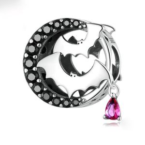 Exquisite Hollow Bat Dark Black Zircon Beaded Charm Pendant 925 silver Men and Women Jewelry