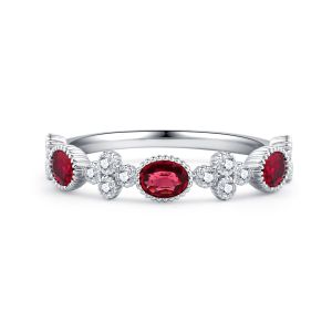 New Luxury Design Gemstone Jewelry Handmade 18K White Gold Natural Diamond Oval Cut Ruby Ring Jewelry For Women
