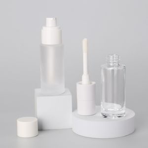 30ml Clear Frosted Glass Concealer Bottle Glass Liquid Foundation Pump Bottle With Brush Applicator