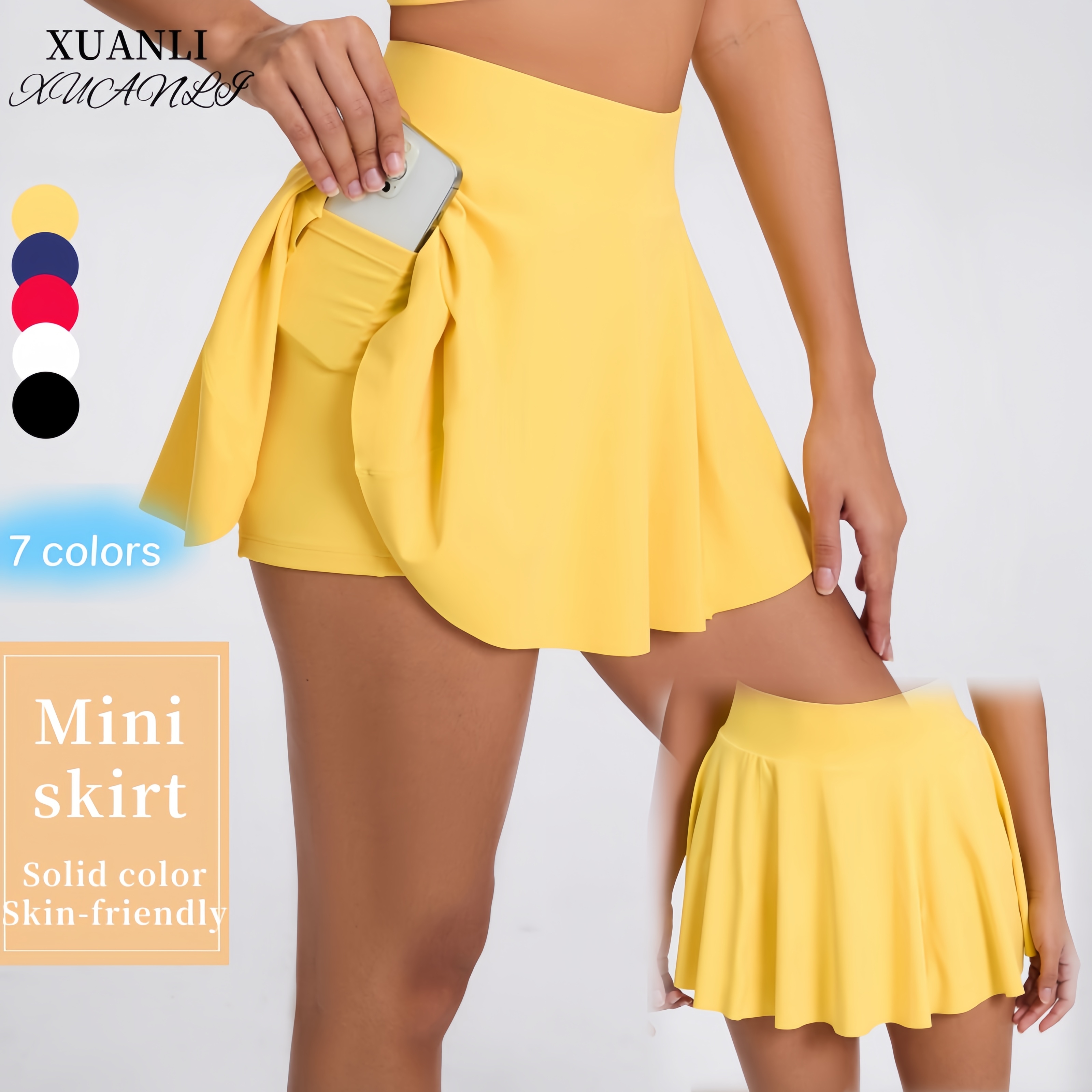 Yiwu Xuanli Clothing Co., Ltd. 9905 7-color New Pocket Yoga Skirt Breathable Mini Pants Running Gym Fitness Tennis Anti Be Exposed to Light Culotte Women