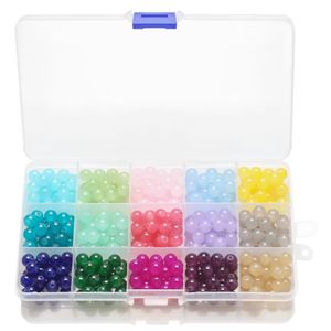 375 Pcs 8MM Round Glass Beads 15 Grid DIY Box Kit For Friendship Bracelet Jewellery Making