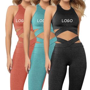 Matching Crop Top And Pants Workout Leggings New Womens Autumn Yoga Set High Impact Activewear Gym Wear Ladies Summer Sport Pant