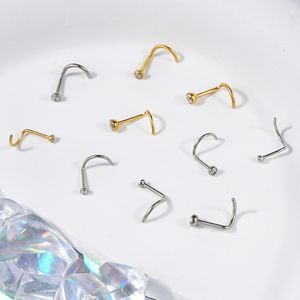 G23 Titanium Twist Screw Nose Studs 18G 20G Nose Rings 2mm 2.5mm 3mm Clear CZ Gold Nose Piercing Studs Nostril