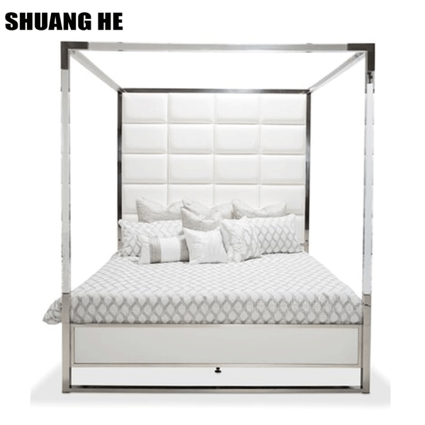 Modern Bedroom Furniture Solid Acrylic Bed Frame With Upholstered Headboard King Size Bed Frame Queen
