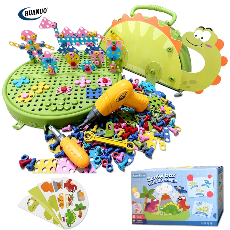 Kids Magic Montessori Play Toolbox with Drill 211 PCS Dinosaurs Theme Screwdriver DIY Building STEM Toys
