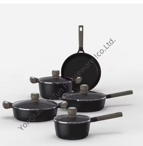 High Quality Kitchen aluminum cookware 9pcs American Style Die casting Fry pan Classic Cookware Set With Glass Lid Pots Cooking