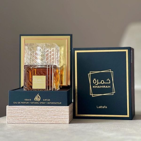High Quality Dubai Arabian Middle East Luxury Original lattafa  KHAMRAH Men's Perfume Wooden Gift Box Long Lasting Cologne