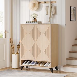 Tribesigns Shoe Cabinet with Doors 6-Tier Entryway Shoe Storage Cabinet Modern Wooden Shoe Organizer Cabine