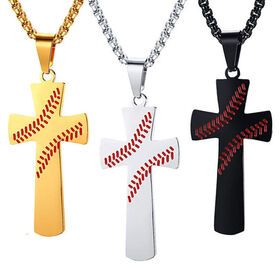Stainless Steel Necklaces New Style Bible Baseball Cross Pendant Necklace For Men Women Wholesale Cross Sports Jewelry Gift