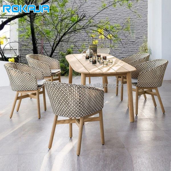 Outdoor Armrest Leisure Recliner Garden Wooden Dining Table And Rattan Chair Combination Popular Rocking Chairs Rest Essentials