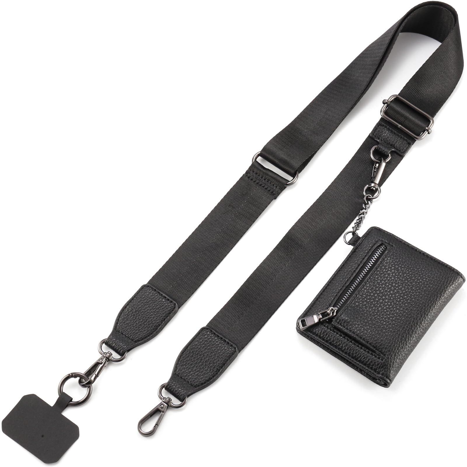 Clip and Go Phone Strap with Zipper Pouch- Stylish Crossbody Adjustable Chain Lanyard with Leather Wallet for All Phones