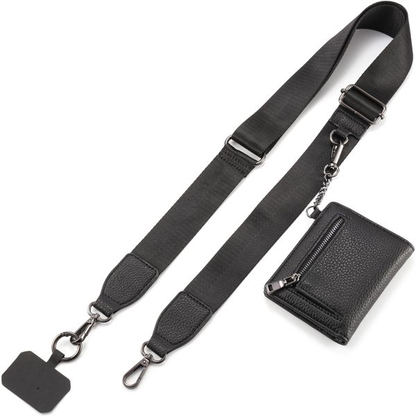 Clip and Go Phone Strap with Zipper Pouch- Stylish Crossbody Adjustable Chain Lanyard with Leather Wallet for All Phones
