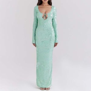 Stunning Seafoam Sequin Maxi Gown Oem Perfect For Evening Galas Women Custom Clothing Factory