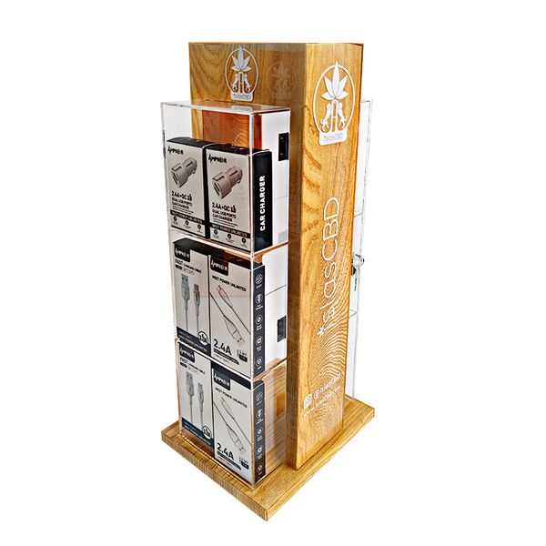 Acrylic Rotating Mobile Phone Accessories Display Rack Locking Door Cell Phone Accessory Display Stand