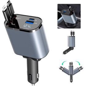 4 in 1 Car Charger 65W Autolader Retractable Type-c Cables With Led Light For Cell Phone Portable Carry