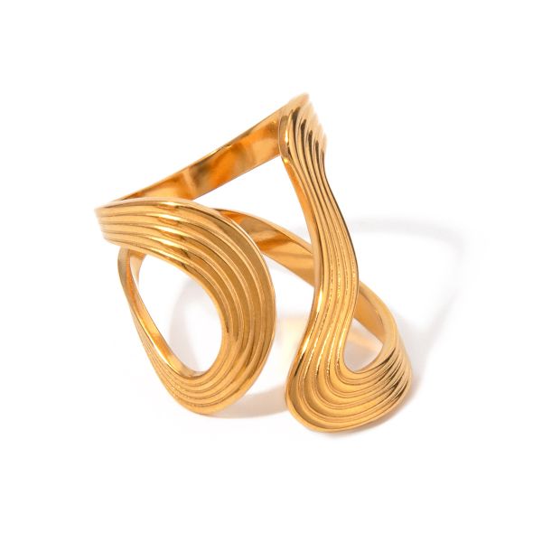 Vintage plated 18k gold stainless steel thread irregular line opening ring does not fade women's ring wholesale