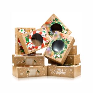 Custom Drawing Candy Food Box Digital Printing Gift Giving Clear Windows Bakery Dessert Macarons Christmas Box For Cookies