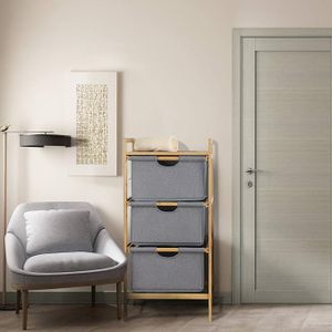 3-Tier Organizer Storage Shelf Bamboo Frame Pull Out Fabric Baskets Drawers Laundry Hamper Cabinet Compartment Sorter Basket