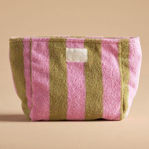 Custom Striped Cotton Terry Towel Bag Terry Cloth Beauty Cosmetic Bag Zipper Make Up Toiletry Skincare Pouch Bag