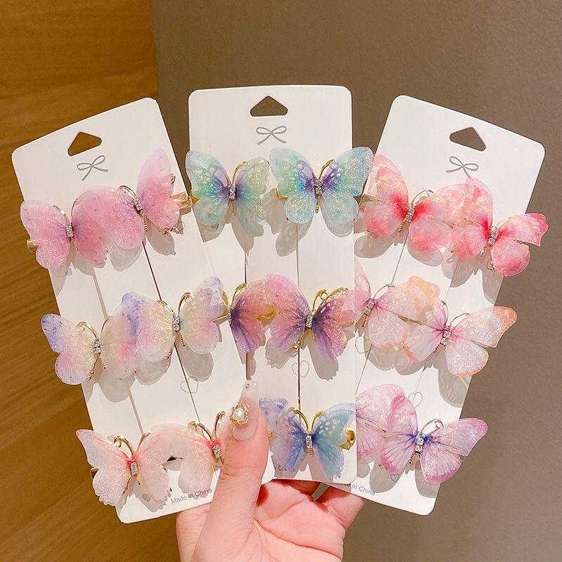 Butterfly hair clips set 6pcs/set gradient color metal alloy luxury kids hairpins exquisite fashion hair pins for girls