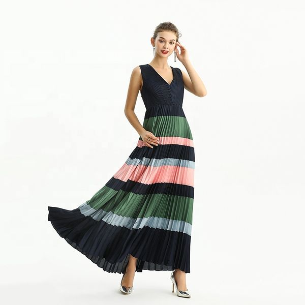 ND198 custom odm oem Plus Size Women's Fashion pleat Maxi Women casual dress factory