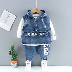 Autumn Baby Boy Three-piece Denim Vest + Long sleeve T shirts + Jeans Set 1-4 year Kids Boy Clothes 3PCS Denim Set