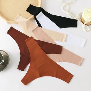 Wholesale Seamless Ice Silk Briefs Women's Low Waist Large Size Solid Color Dance Ballet Thongs Panties Sexy G-string