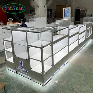 Playwood Jewelry Display Counter Showcase With Free 3D Rendering Super-White Temper Glass Show Case For Mall