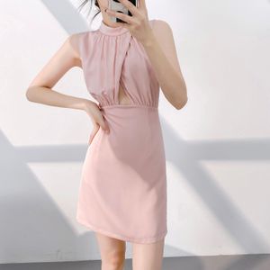 Wholesale Custom Manufacture Casual New Style Crepe Dress for Summer with Cut-out Design at the Back Side Slit Size XS