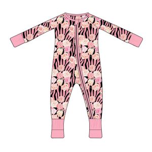 Customized Design New soft Baby clothing Baby Jumpsuit 95%Bamboo Viscose 5%Spandex  Printed Ruffle Sleepsuit Baby Zipper Romper