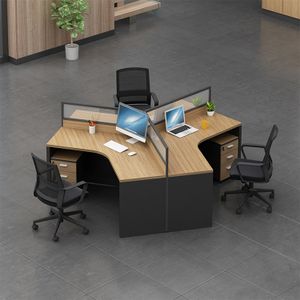 Office Cubicle 120 Degree 3 Seater Desk 3 Person Desk Staff Workstation