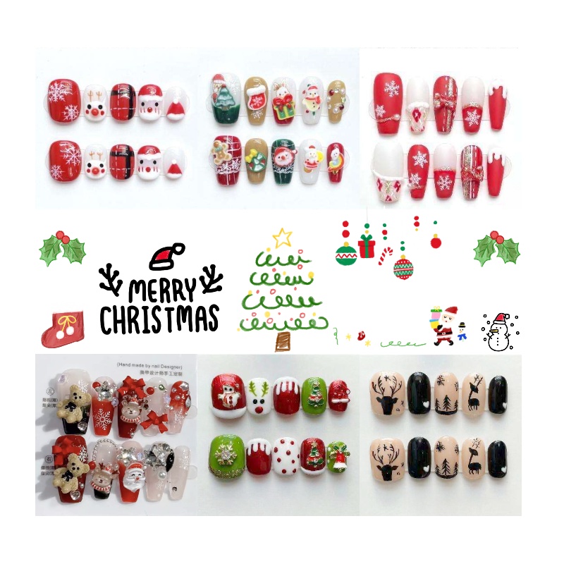 Hangzhou HWLH Technology Company Ltd. 2024 New handmade Christmas nails collection long design fake nails Christmas New year snow Les faux ongles factory wholesale