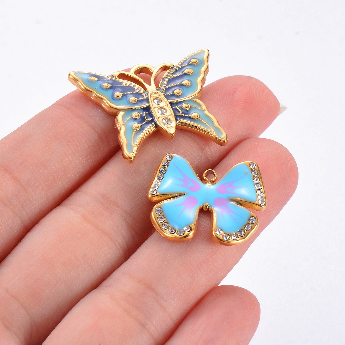 Colorful Butterfly Pendant Charms Stainless Steel Enamel Butterfly Drop Earring Pendant Charm Necklace Jewelry Findings Craft