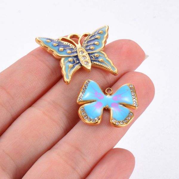 Colorful Butterfly Pendant Charms Stainless Steel Enamel Butterfly Drop Earring Pendant Charm Necklace Jewelry Findings Craft