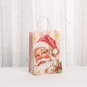 Pink Kraft Paper Christmas Tote Bag with Magnetic Closure for Party Candy Birthday Gift Storage Food Delivery Household Products