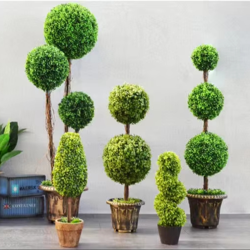 Jinhua Yunxin Pampas Handicraft Co., Ltd. Wholesale Modern Large Artificial Boxwood Plant Faux Bonsai Live Topiary Green Artificial Trees for Indoor Decorative