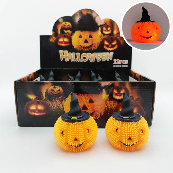 Halloween LED Puffer Balls Pumpkin Glowing Balls Squeeze Toys Fidget Squishy toy Stress Relieve Toys for kids