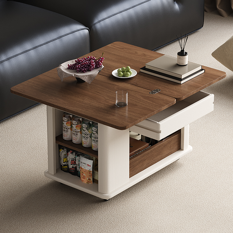Ganzhou Mingwuju Furniture Co., Ltd Living room solid wood multi-functional foldable trolley sofas side walnut coffee table can be moved storage racks